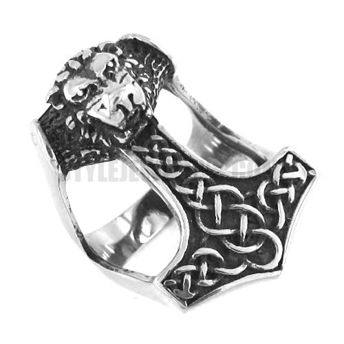 Stainless steel ring gothic celtic knot lion thors hammer ring SWR0136 - Click Image to Close